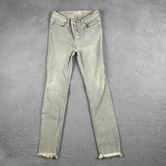 Free People Women's SZ. 26 Gray Cotton Elastane Button Fly Skinny Jeans - Picture 1 of 12